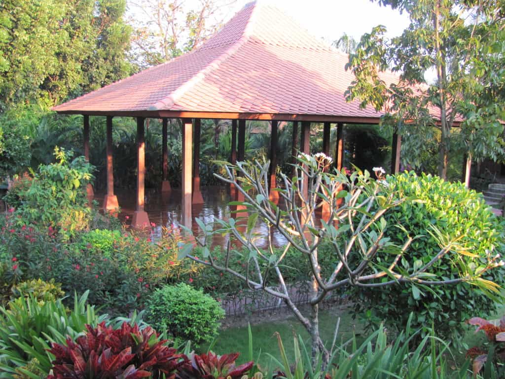 This pavilion in the Indonesian garden is a simple design.